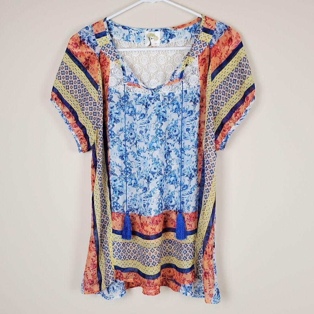 Fig and Flower Anthropologie Printed Sheer Blouse Size Small